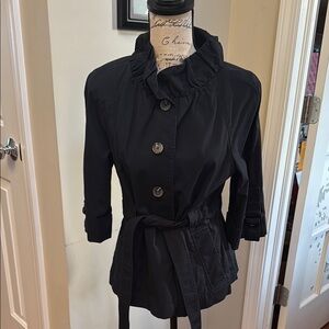 LOFT Navy Trench Jacket with Belted Waist and Wide Collar